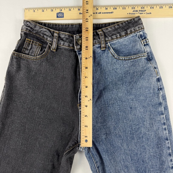 SHEIN Two Tone Split Denim Jeans Size Small High Rise Colorblock Blue Black - Picture 4 of 7